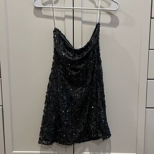 Meshki Asymmetrical Black Sequin Dress